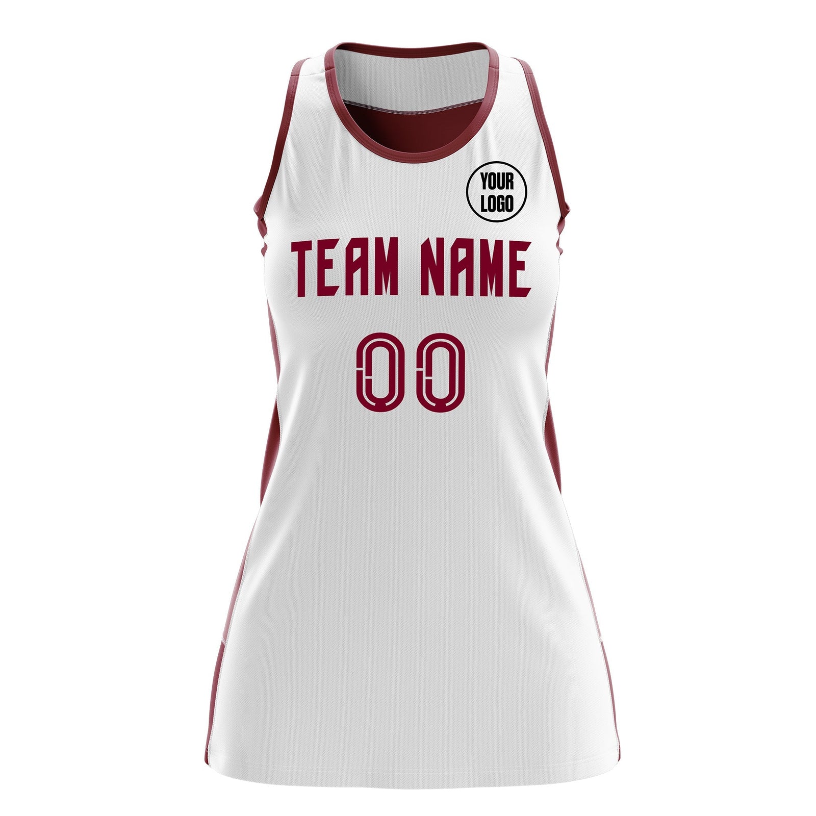 Custom Netball Dress | White Crimson Classic Style Two-Tone Match Day Uniform