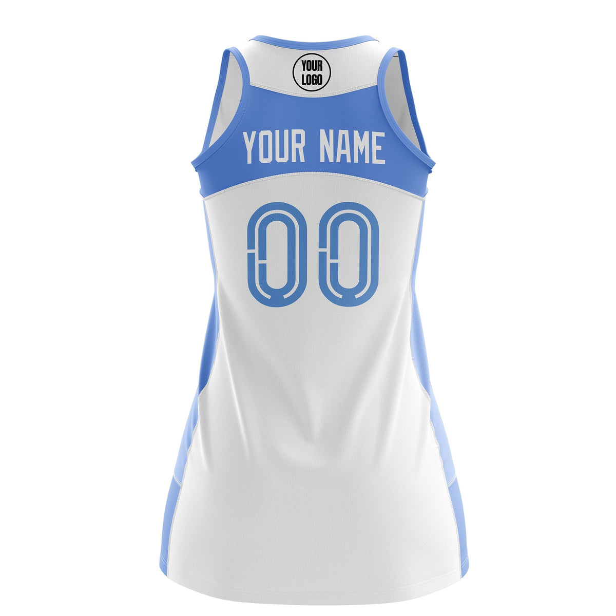 Custom Netball Dress | White Powder Blue Classic Style Two-Tone Match Day Uniform