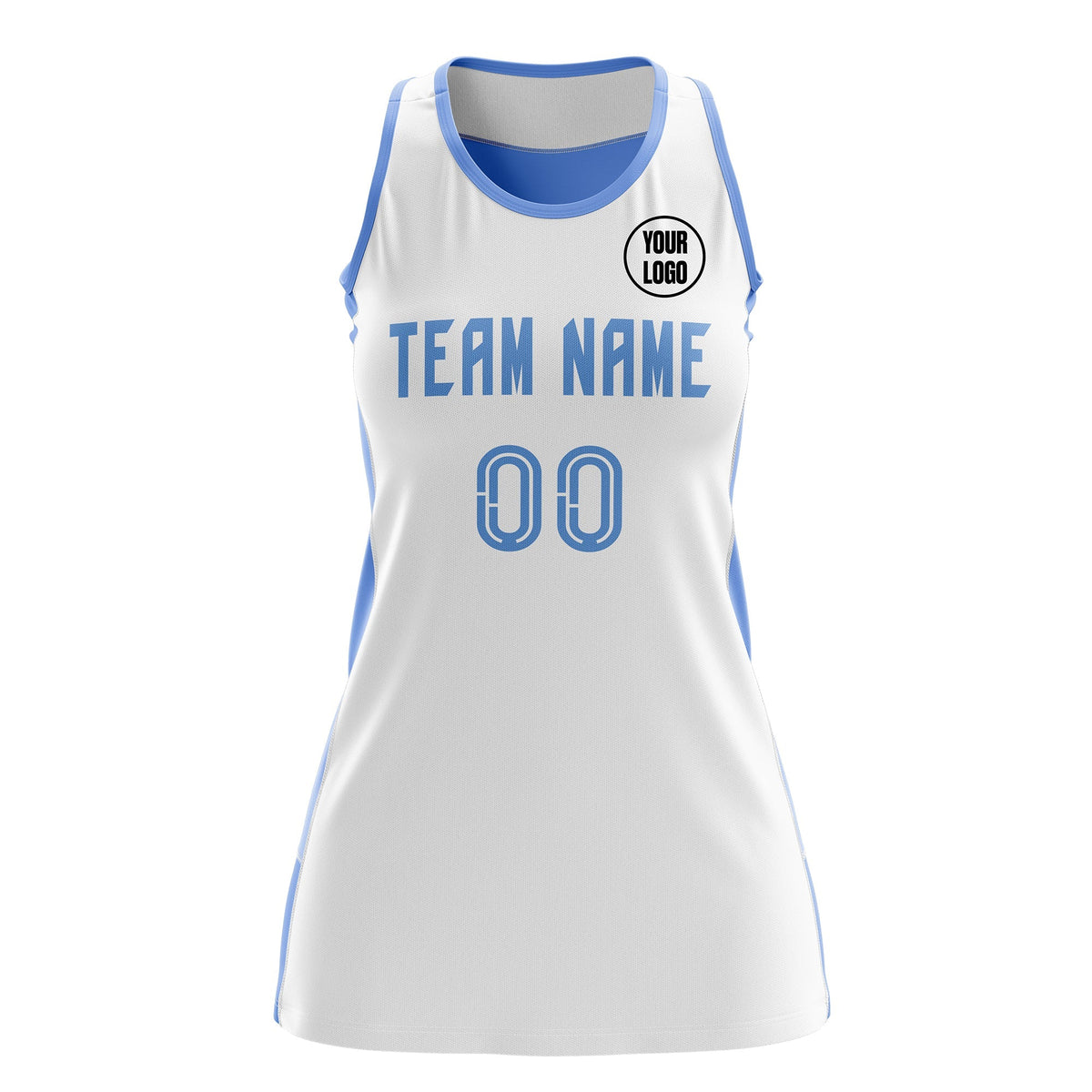 Custom Netball Dress | White Powder Blue Classic Style Two-Tone Match Day Uniform