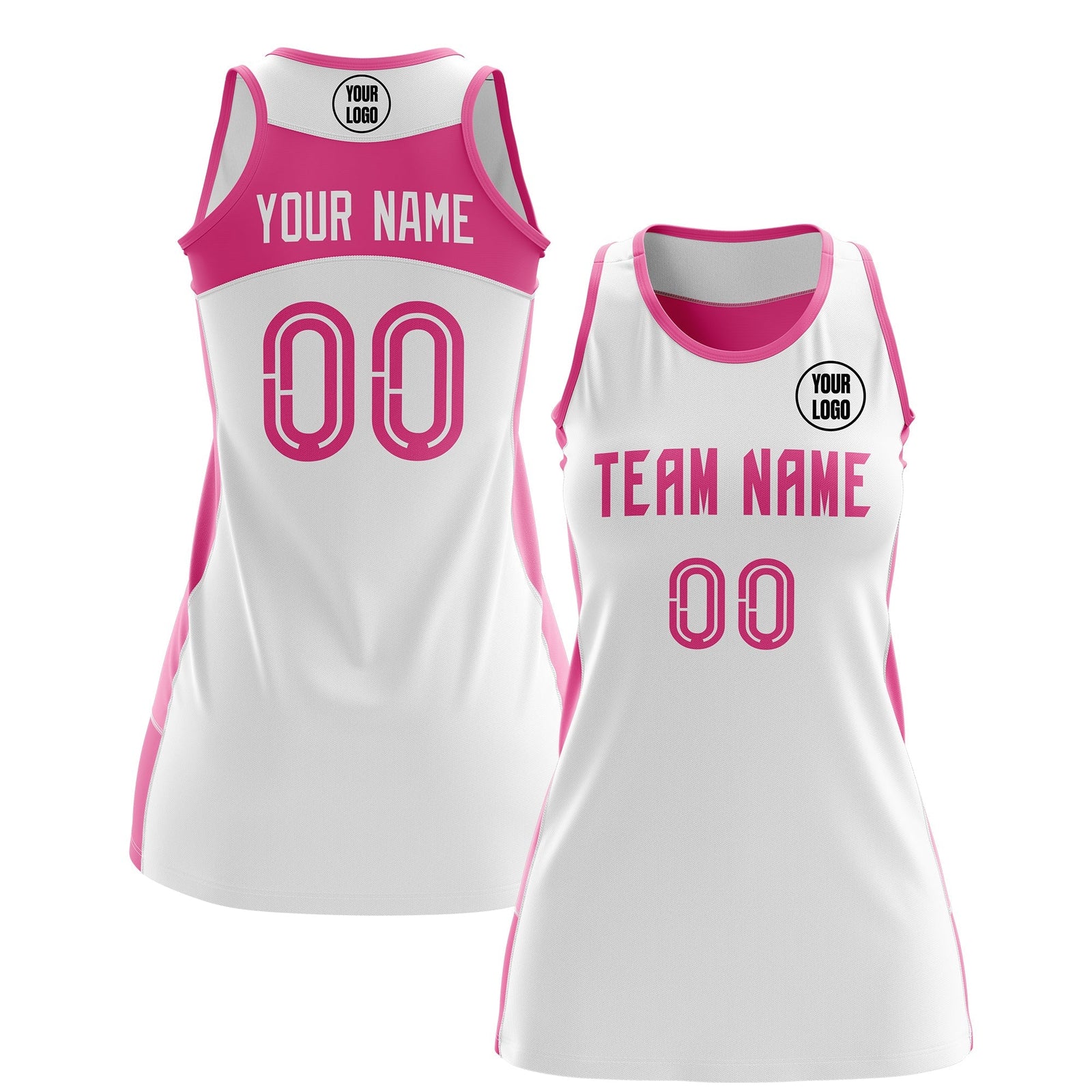 Custom Netball Dress | White Pink Classic Style Two-Tone Breathable Performance Sportswear