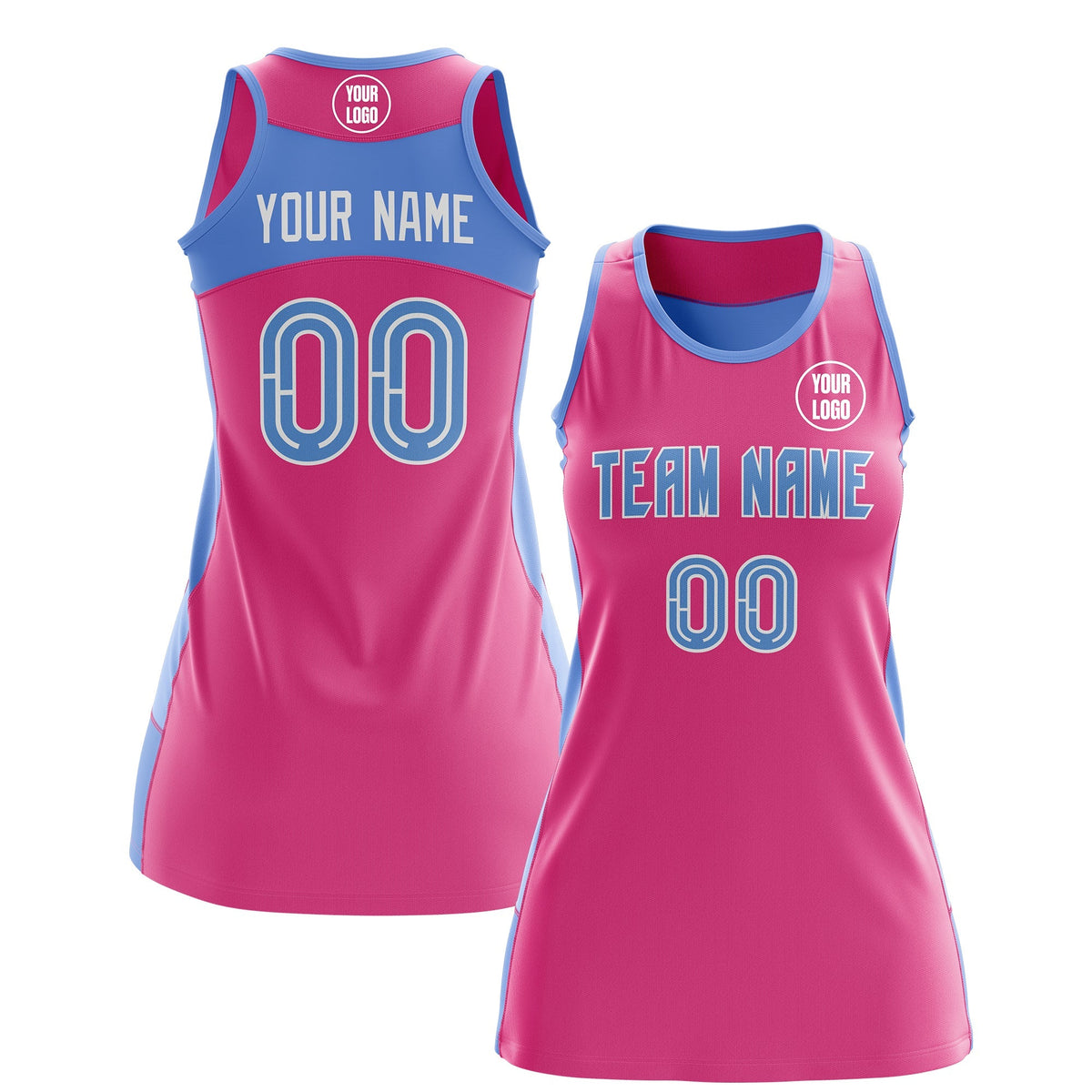 Custom Netball Dress | Pink Powder Blue Classic Style Two-Tone Professional Team Uniforms