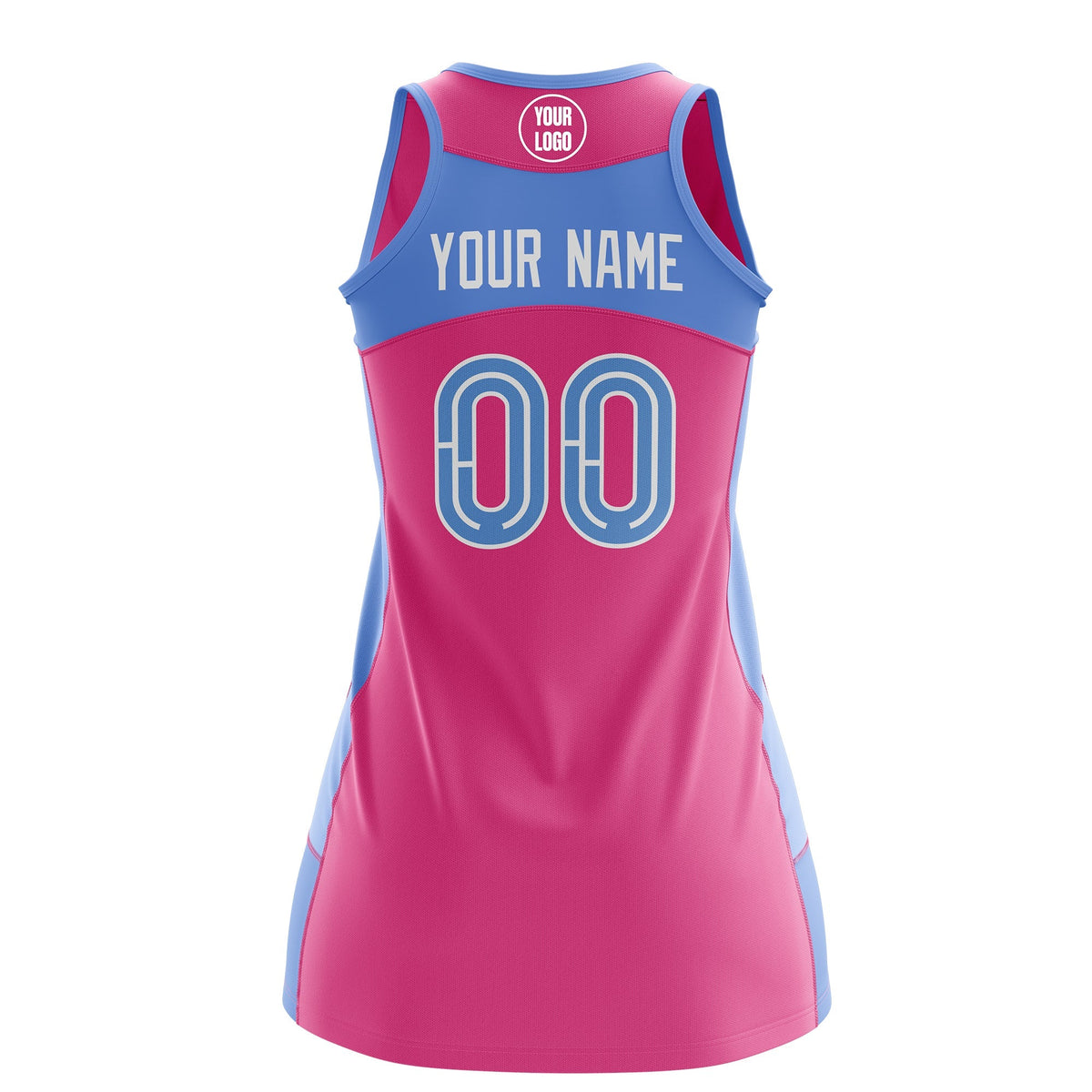 Custom Netball Dress | Pink Powder Blue Classic Style Two-Tone Professional Team Uniforms