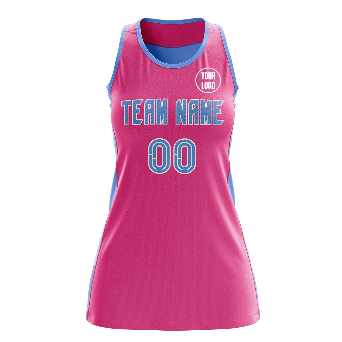 Custom Netball Dress | Pink Powder Blue Classic Style Two-Tone Professional Team Uniforms