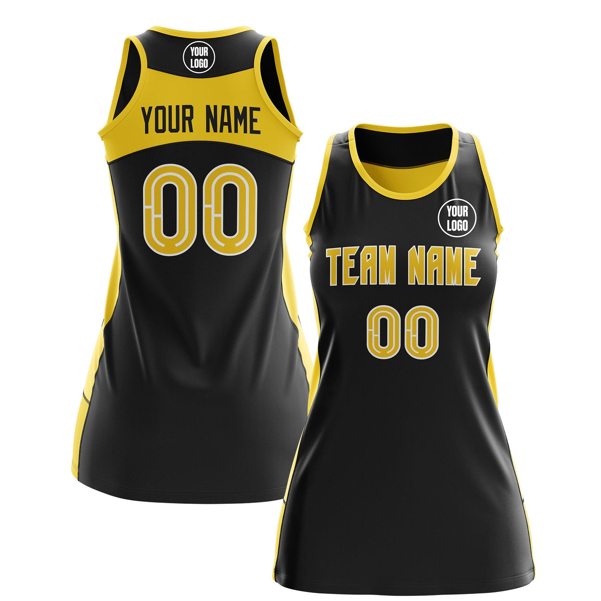 Custom Netball Dress | Black Gold Classic Style Two-Tone Match Day Uniform