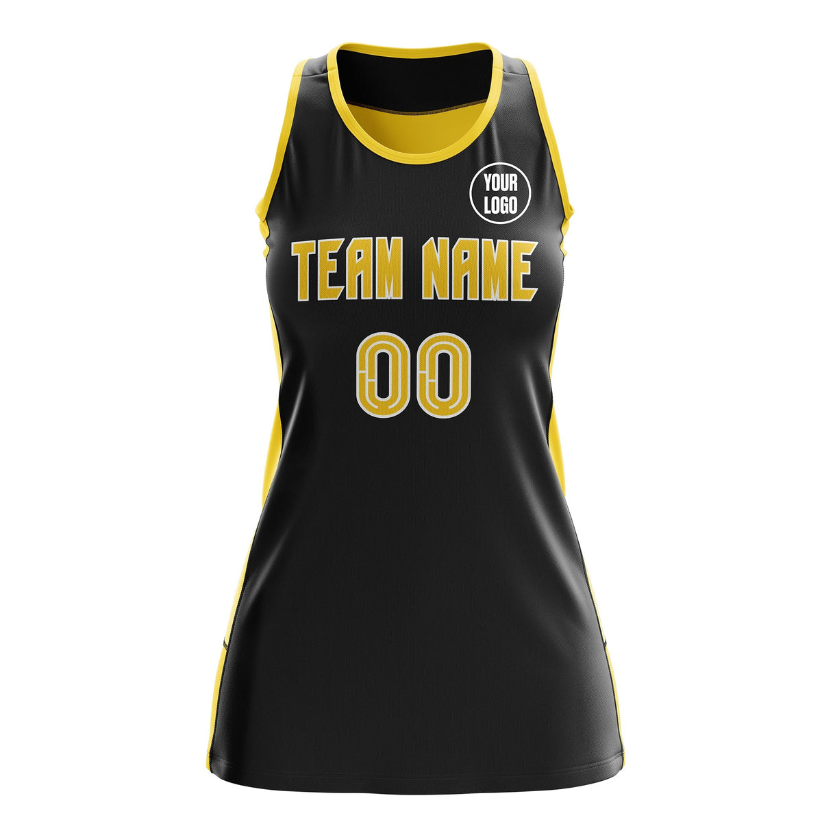 Custom Netball Dress | Black Gold Classic Style Two-Tone Match Day Uniform
