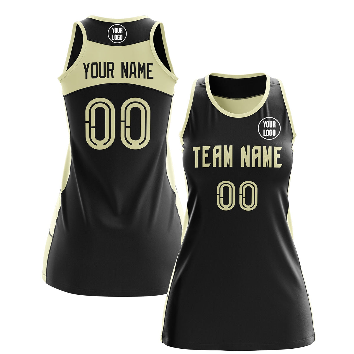 Custom Netball Dress | Black Cream Classic Style Two-Tone Breathable Performance Sportswear