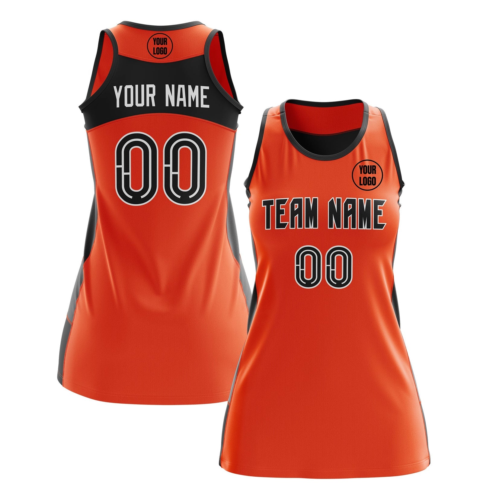 Custom Netball Dress | Orange Black Classic Style Two-Tone Professional Team Uniforms