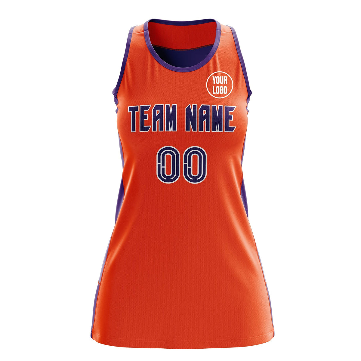 Custom Netball Dress | Orange Purple Classic Style Two-Tone Professional Team Uniforms