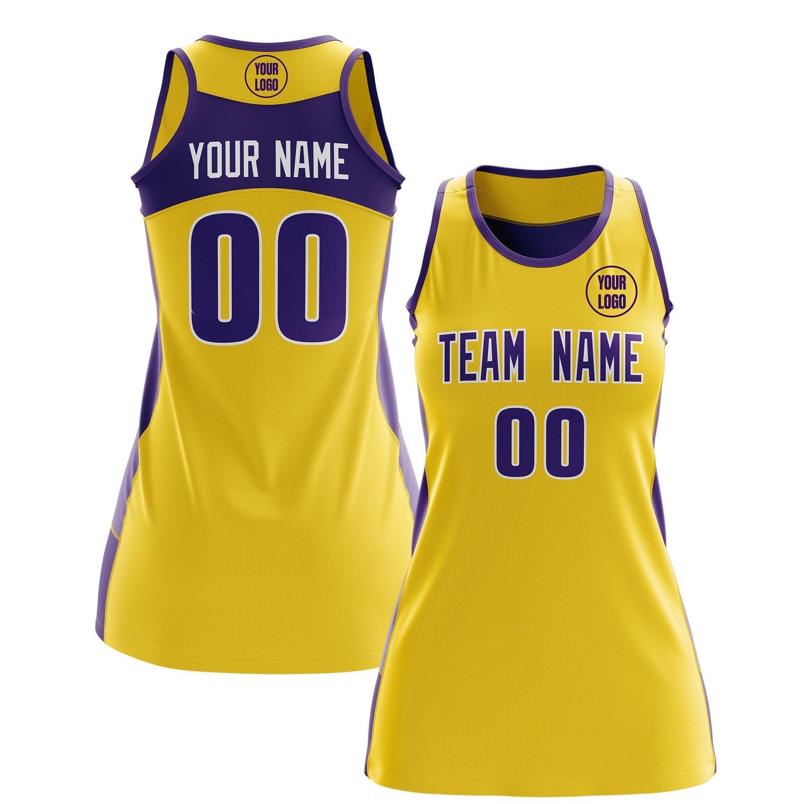 Custom Netball Dress | Gold Purple Classic Style Two-Tone Match Day Uniform