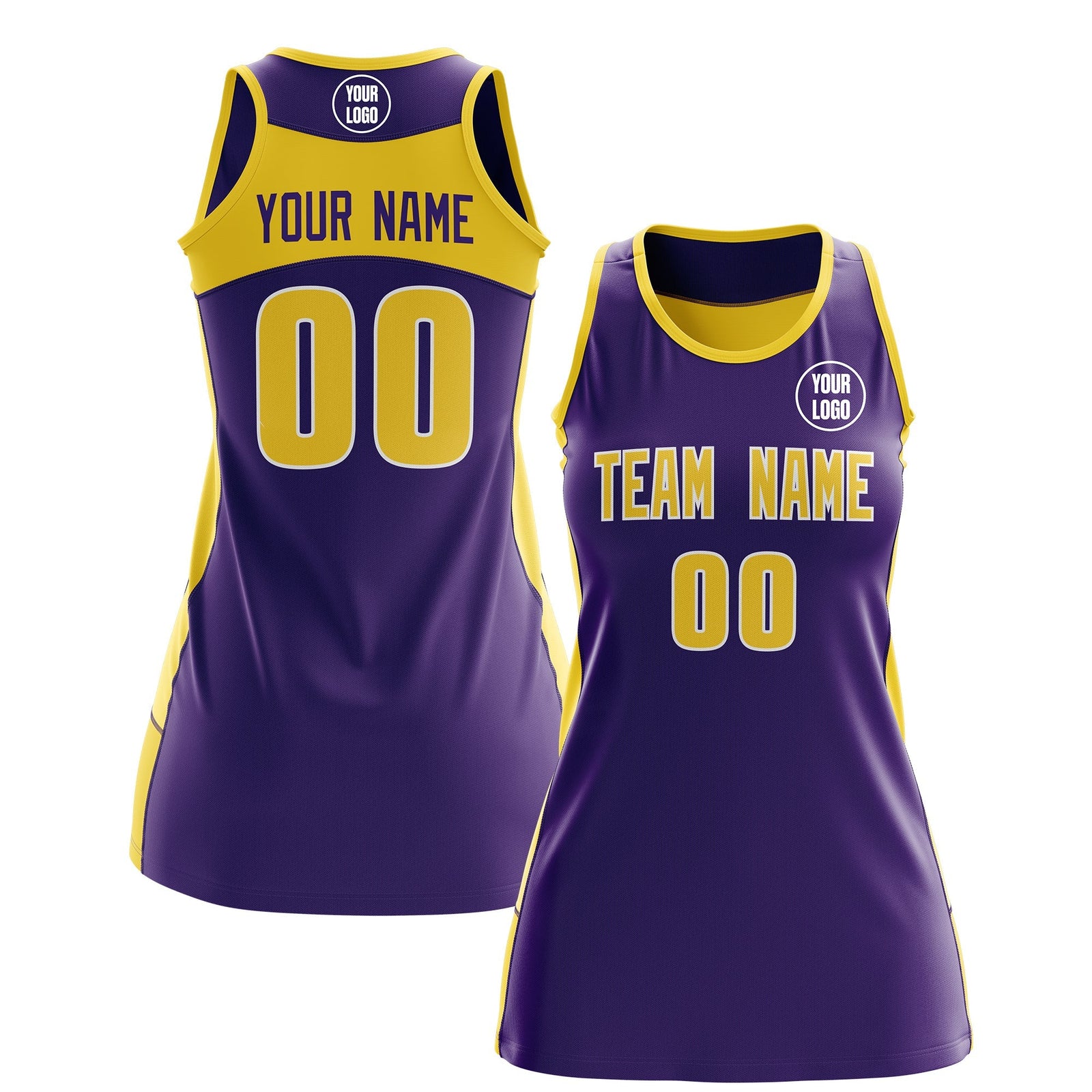 Custom Netball Dress | Purple Gold Classic Style Two-Tone Professional Team Uniforms