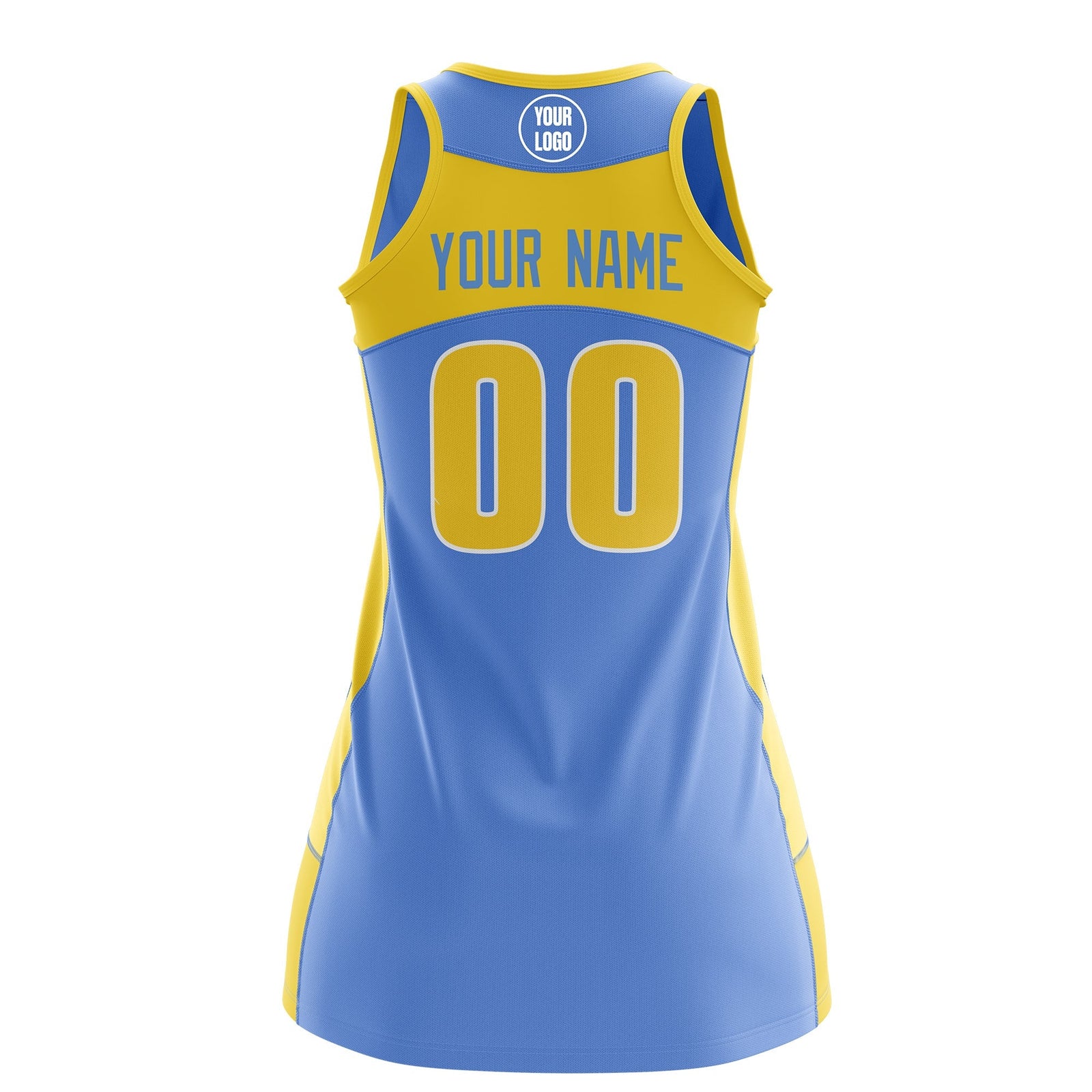 Custom Netball Dress | Powder Blue Gold Classic Style Two-Tone Breathable Performance Sportswear