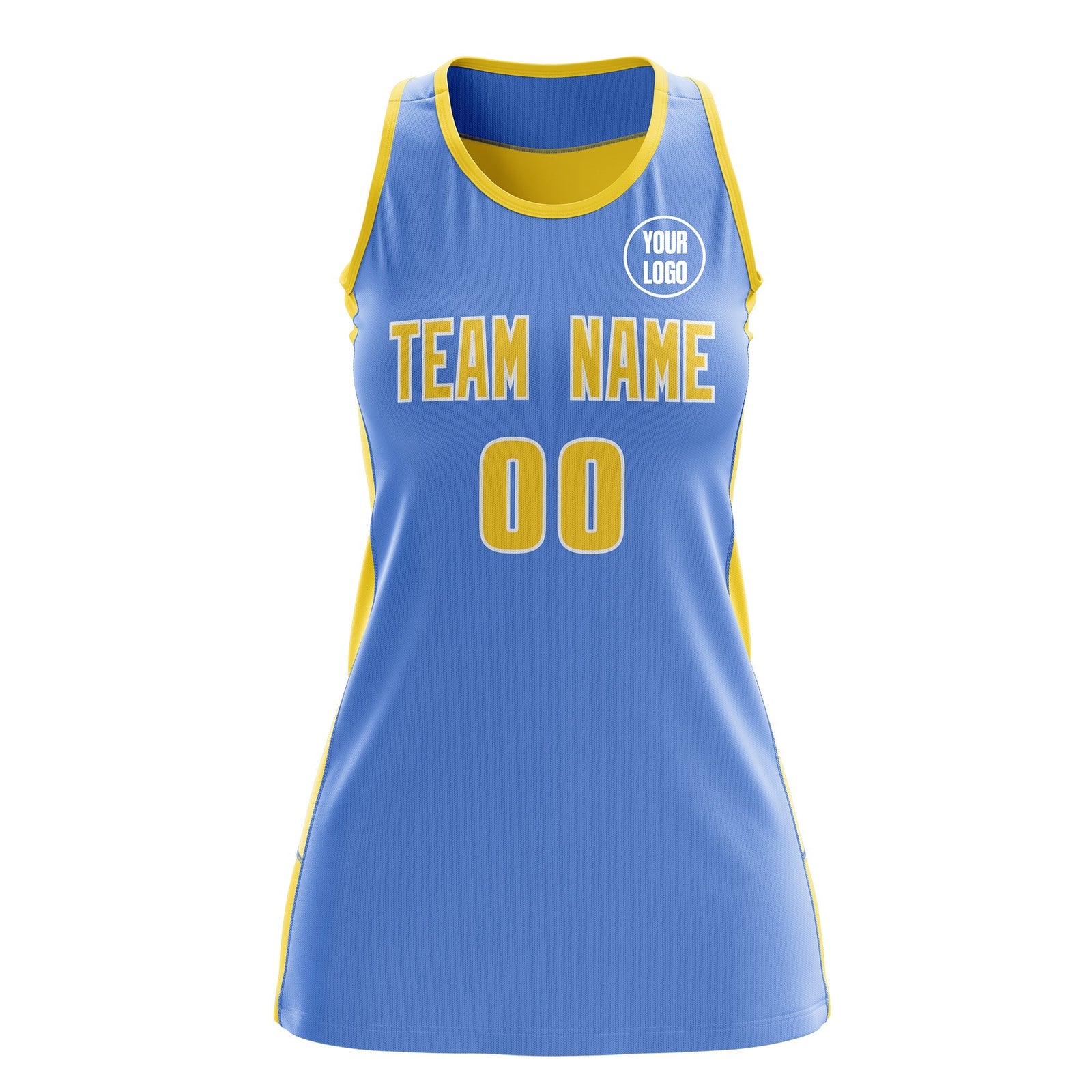 Custom Netball Dress | Powder Blue Gold Classic Style Two-Tone Breathable Performance Sportswear