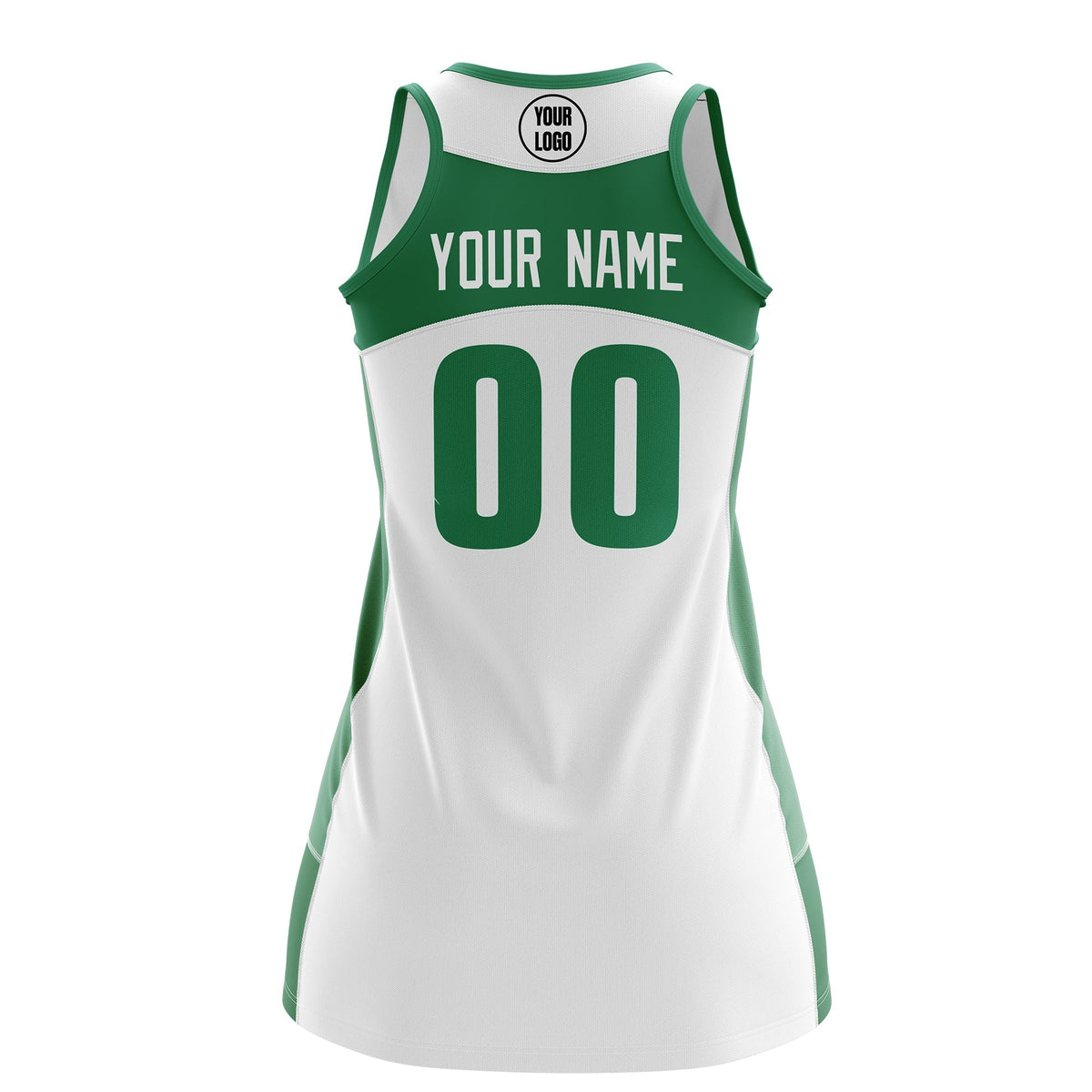 Custom Netball Dress | White Kelly Green Classic Style Two-Tone Professional Team Uniforms