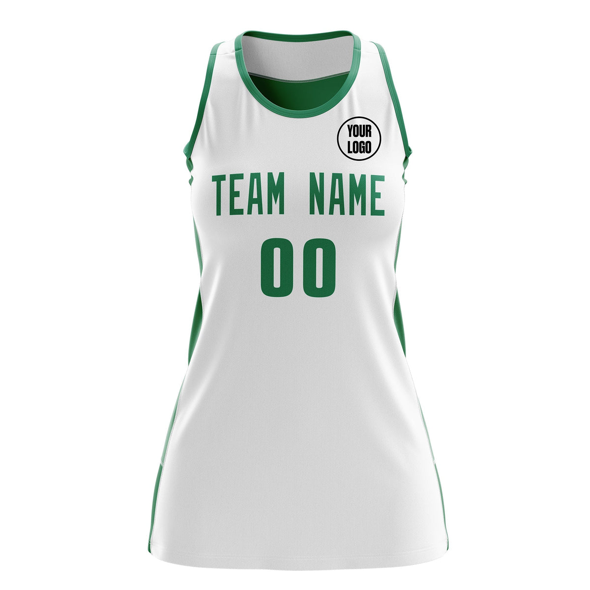 Custom Netball Dress | White Kelly Green Classic Style Two-Tone Professional Team Uniforms
