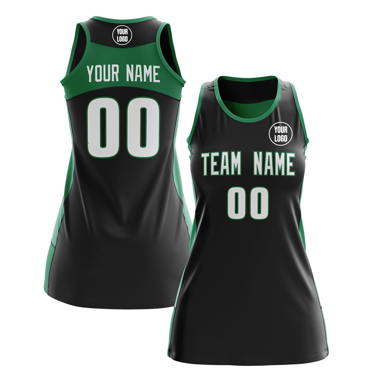 Custom Netball Dress | Black Kelly Green Classic Style Two-Tone Match Day Uniform