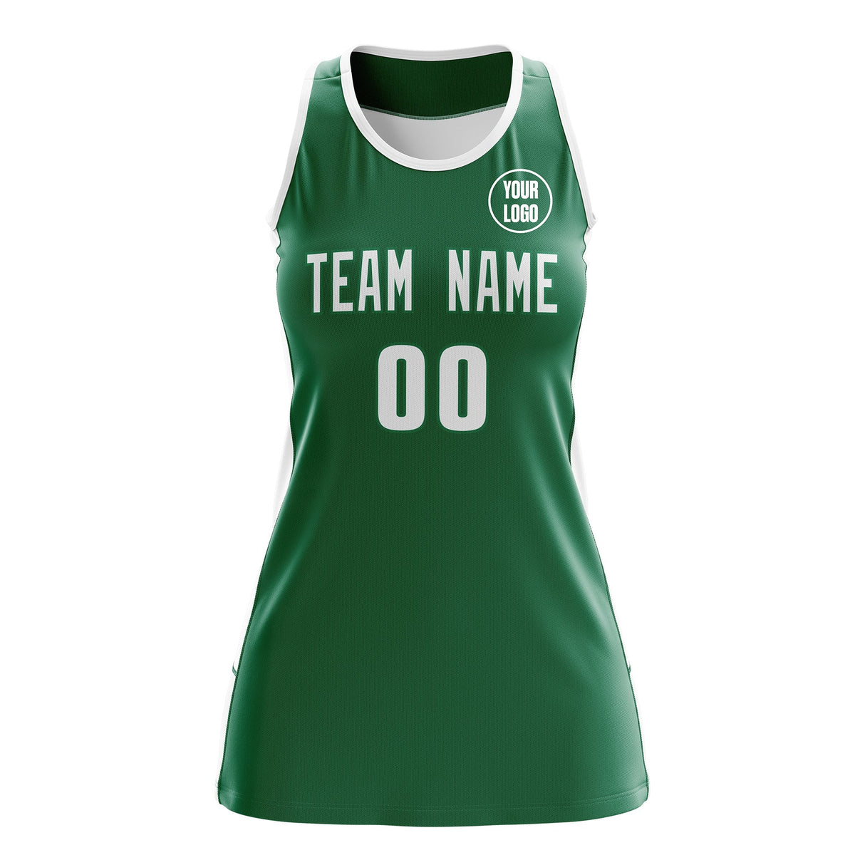 Custom Netball Dress | Kelly Green White Classic Style Two-Tone Breathable Performance Sportswear