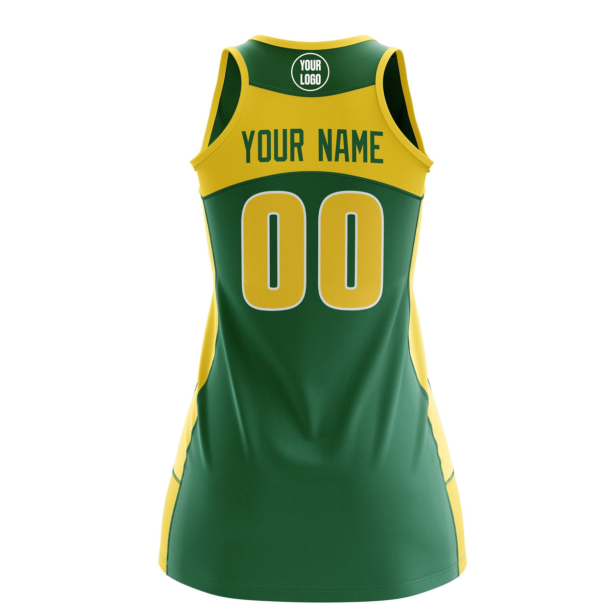 Custom Netball Dress | Kelly Green Gold Classic Style Two-Tone Professional Team Uniforms