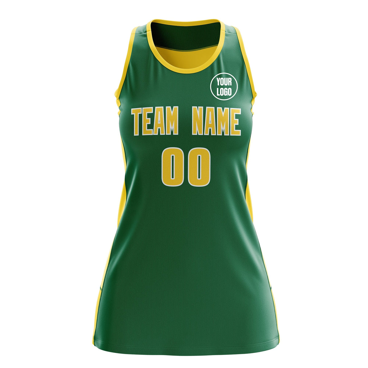 Custom Netball Dress | Kelly Green Gold Classic Style Two-Tone Professional Team Uniforms