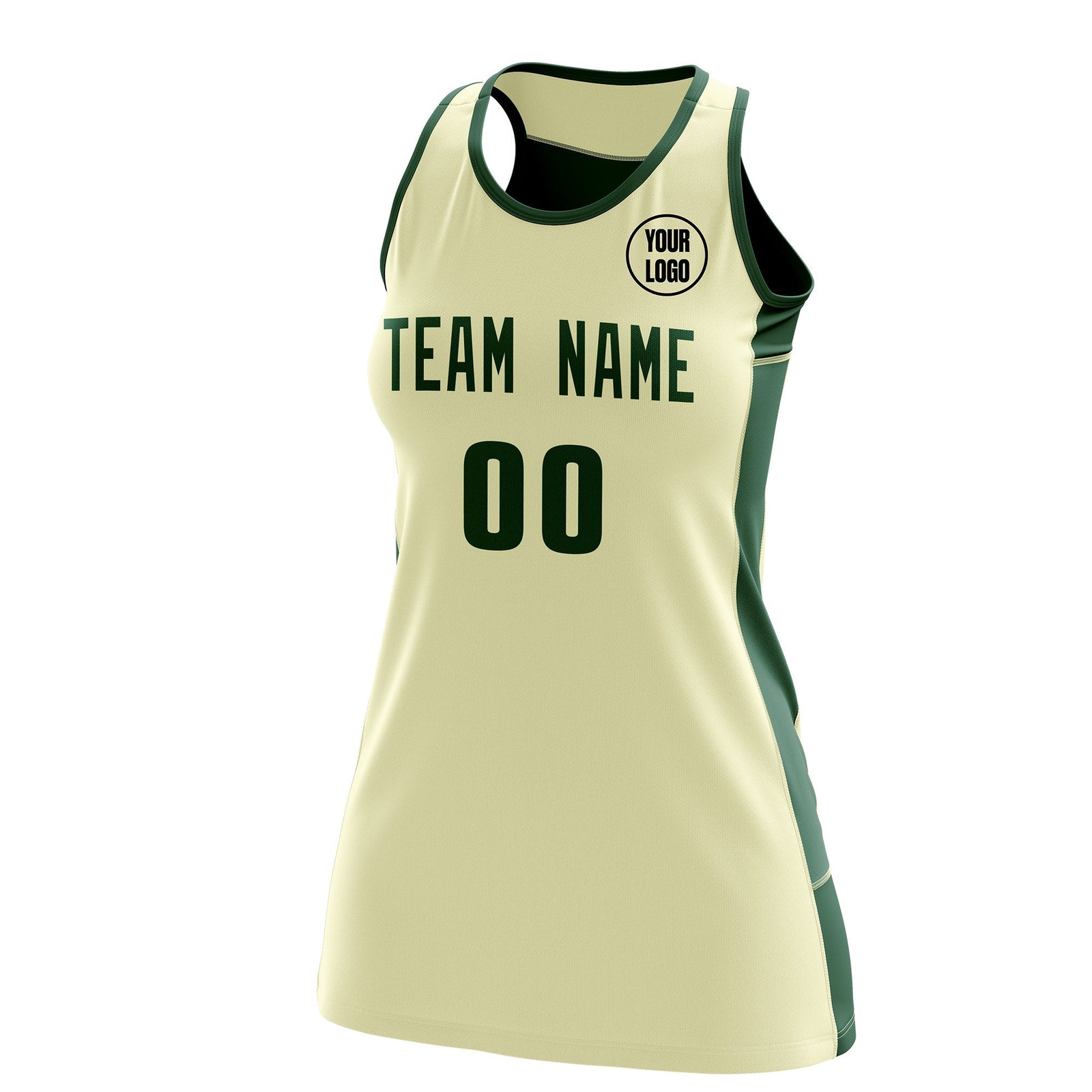 Custom Netball Dress | Cream Green Classic Style Two-Tone Breathable Performance Sportswear