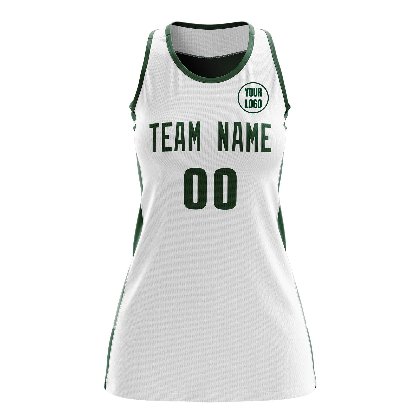 Custom Netball Dress | White Green Classic Style Two-Tone Professional Team Uniforms