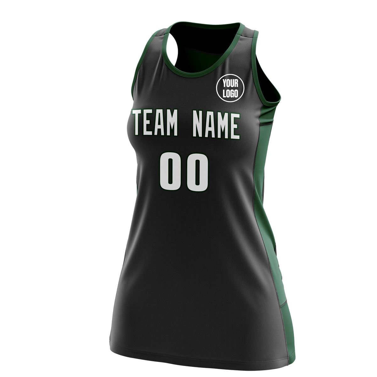 Custom Netball Dress | Black Green Classic Style Two-Tone Breathable Performance Sportswear