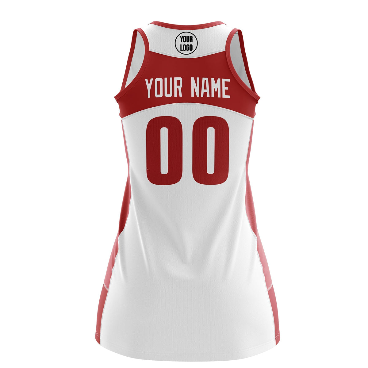 Custom Netball Dress | White Red Classic Style Two-Tone Professional Team Uniforms