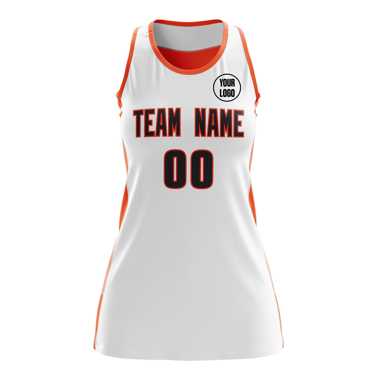 Custom Netball Dress | White Orange Classic Style Two-Tone Breathable Performance Sportswear
