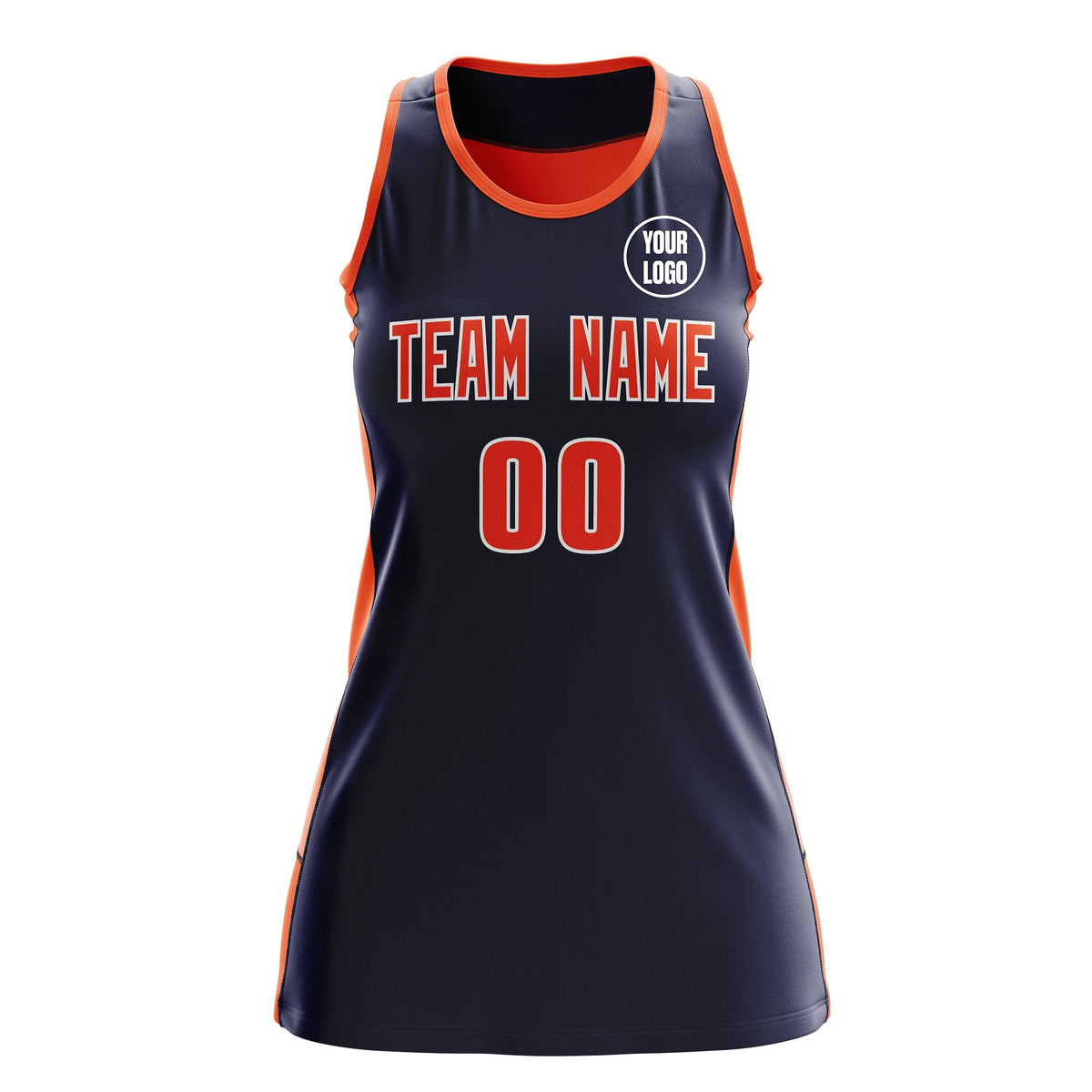 Custom Netball Dress | Navy Orange Classic Style Two-Tone Professional Team Uniforms