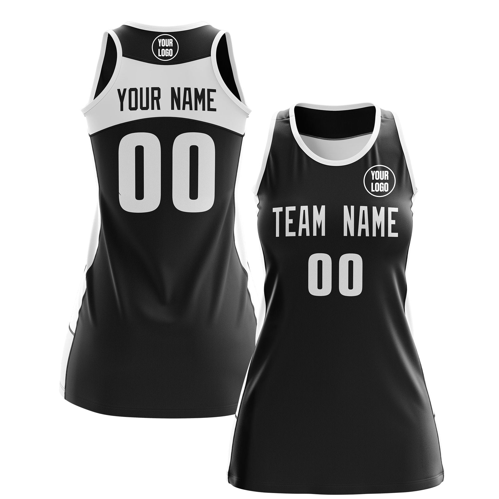 Custom Netball Dress | Black White Classic Style Two-Tone Professional Team Uniforms