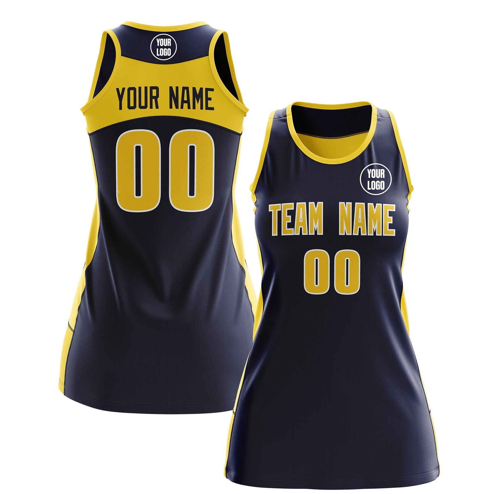 Custom Netball Dress | Navy Gold Classic Style Two-Tone Breathable Performance Sportswear
