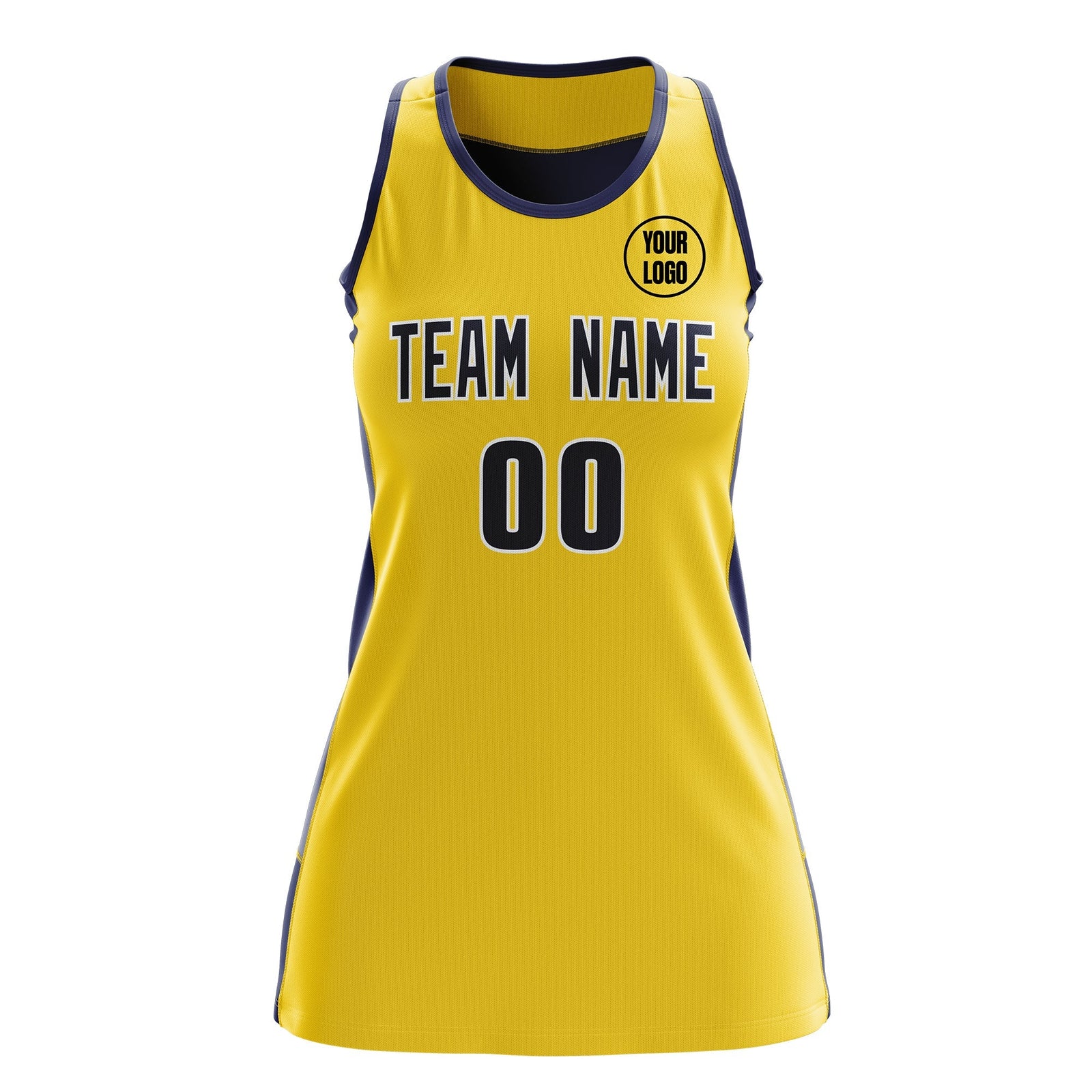 Custom Netball Dress | Gold Navy Classic Style Two-Tone Professional Team Uniforms