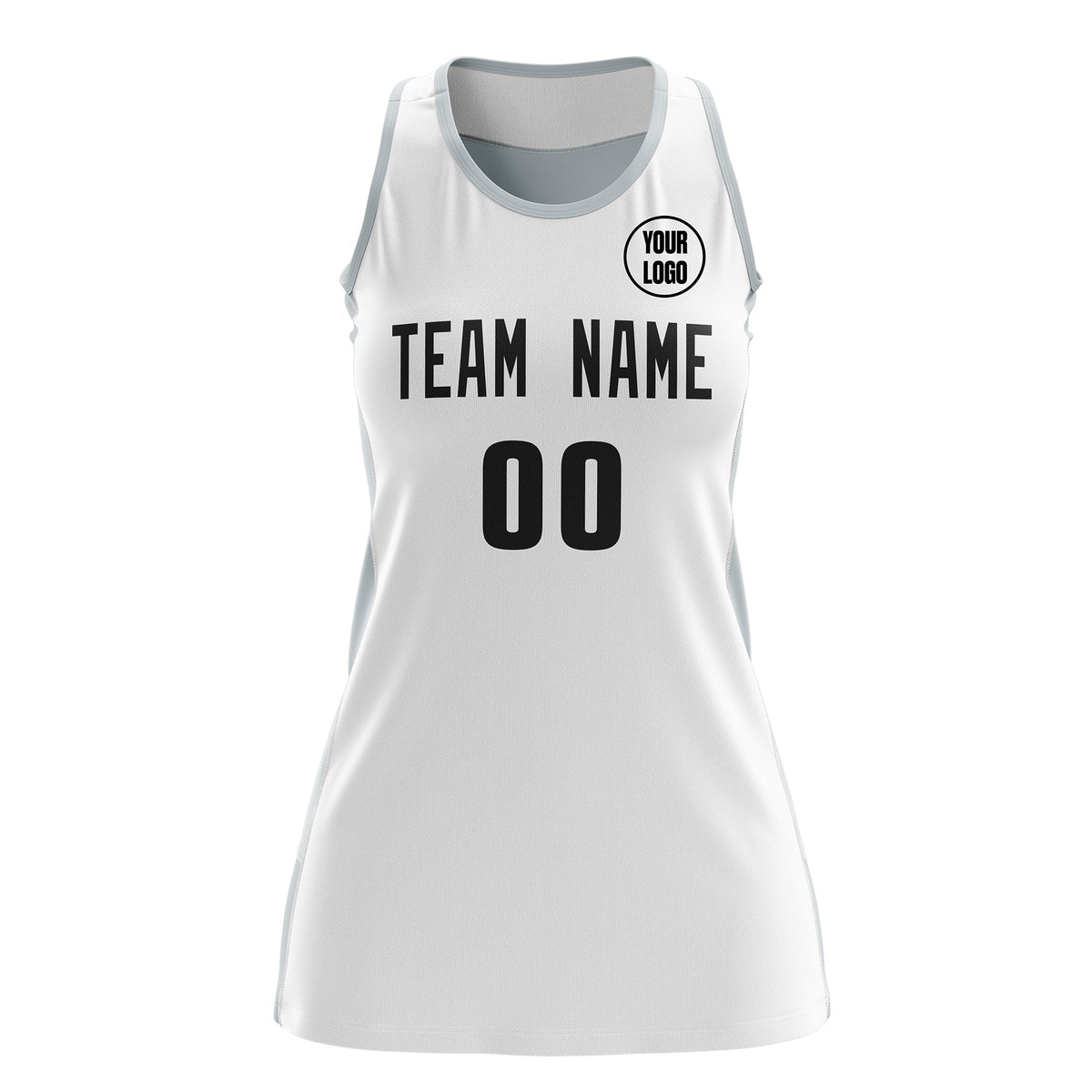 Custom Netball Dress | White Silver Classic Style Two-Tone Match Day Uniform