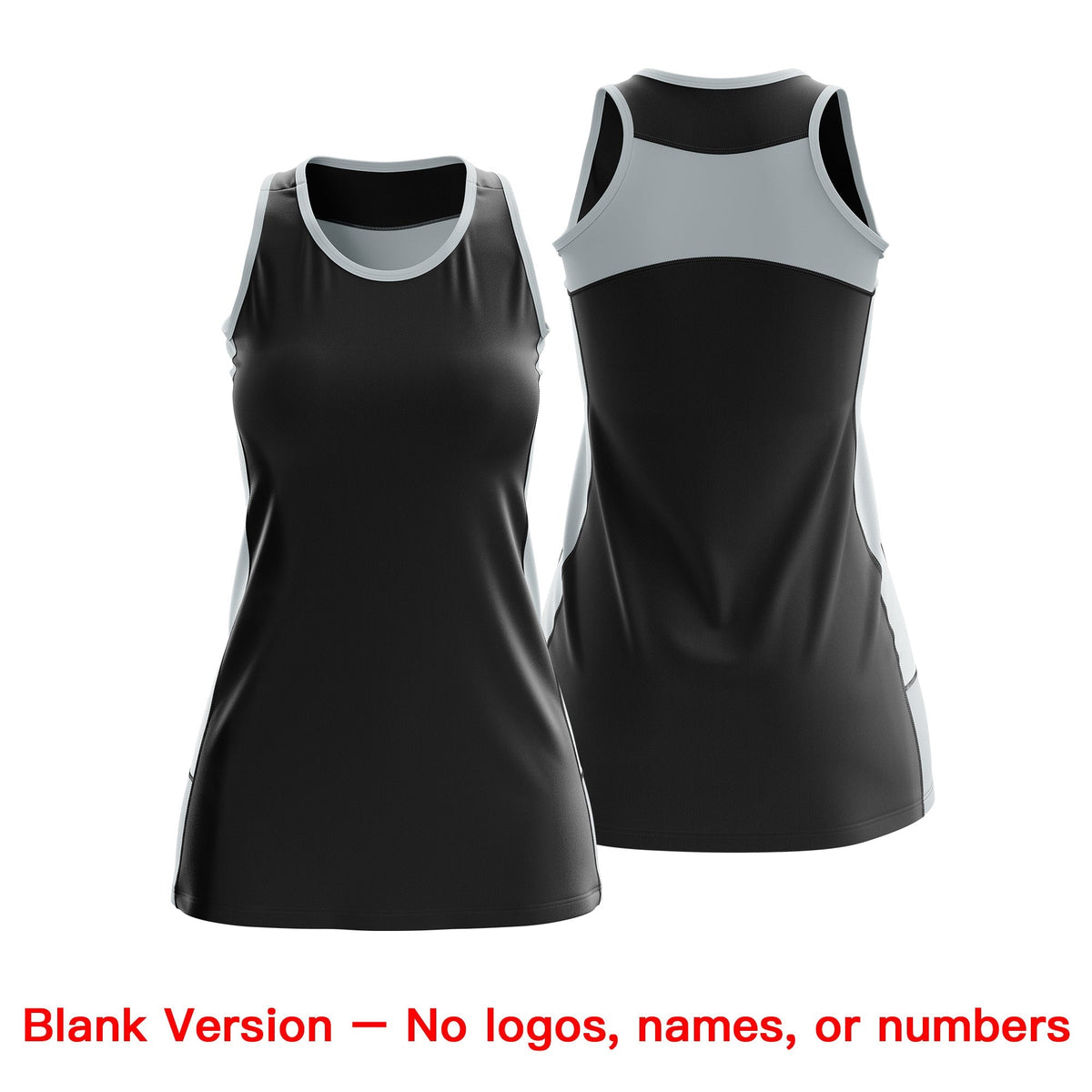 Custom Netball Dress | Black Silver Classic Style Two-Tone Professional Team Uniforms