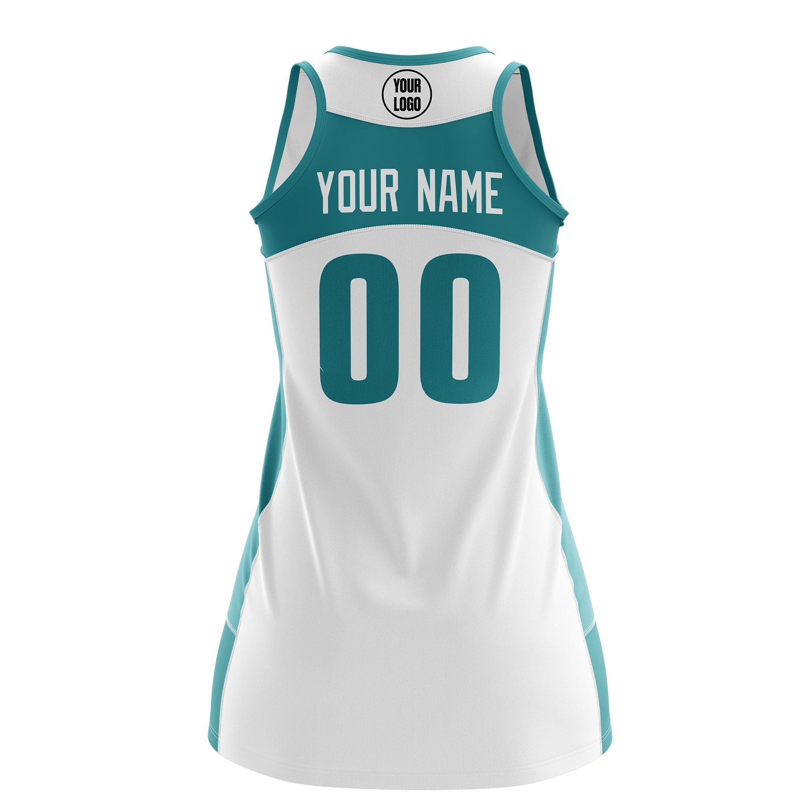 Custom Netball Dress | White Teal Classic Style Two-Tone Professional Team Uniforms