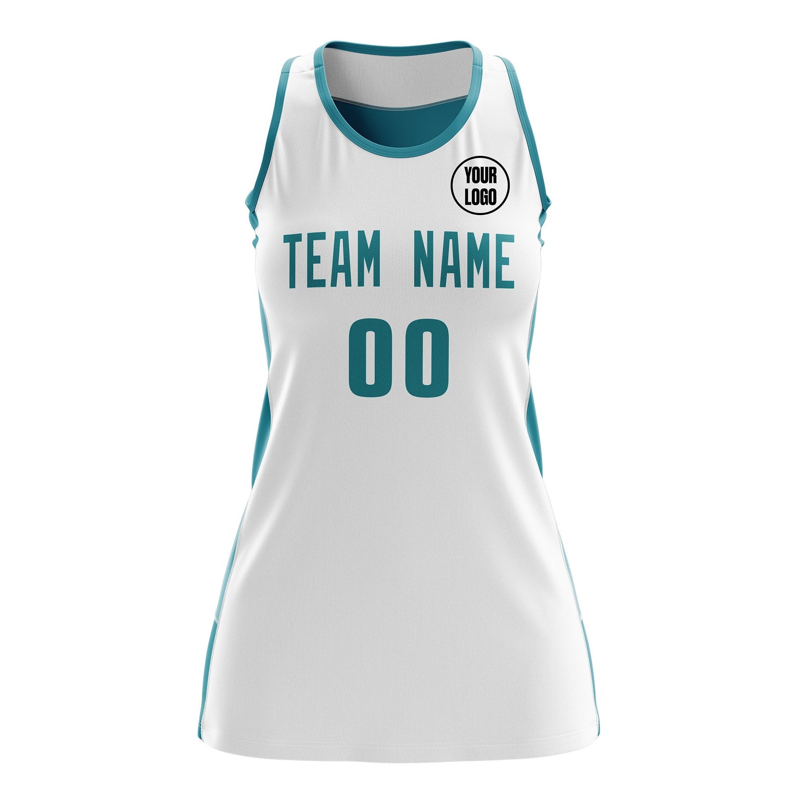 Custom Netball Dress | White Teal Classic Style Two-Tone Professional Team Uniforms