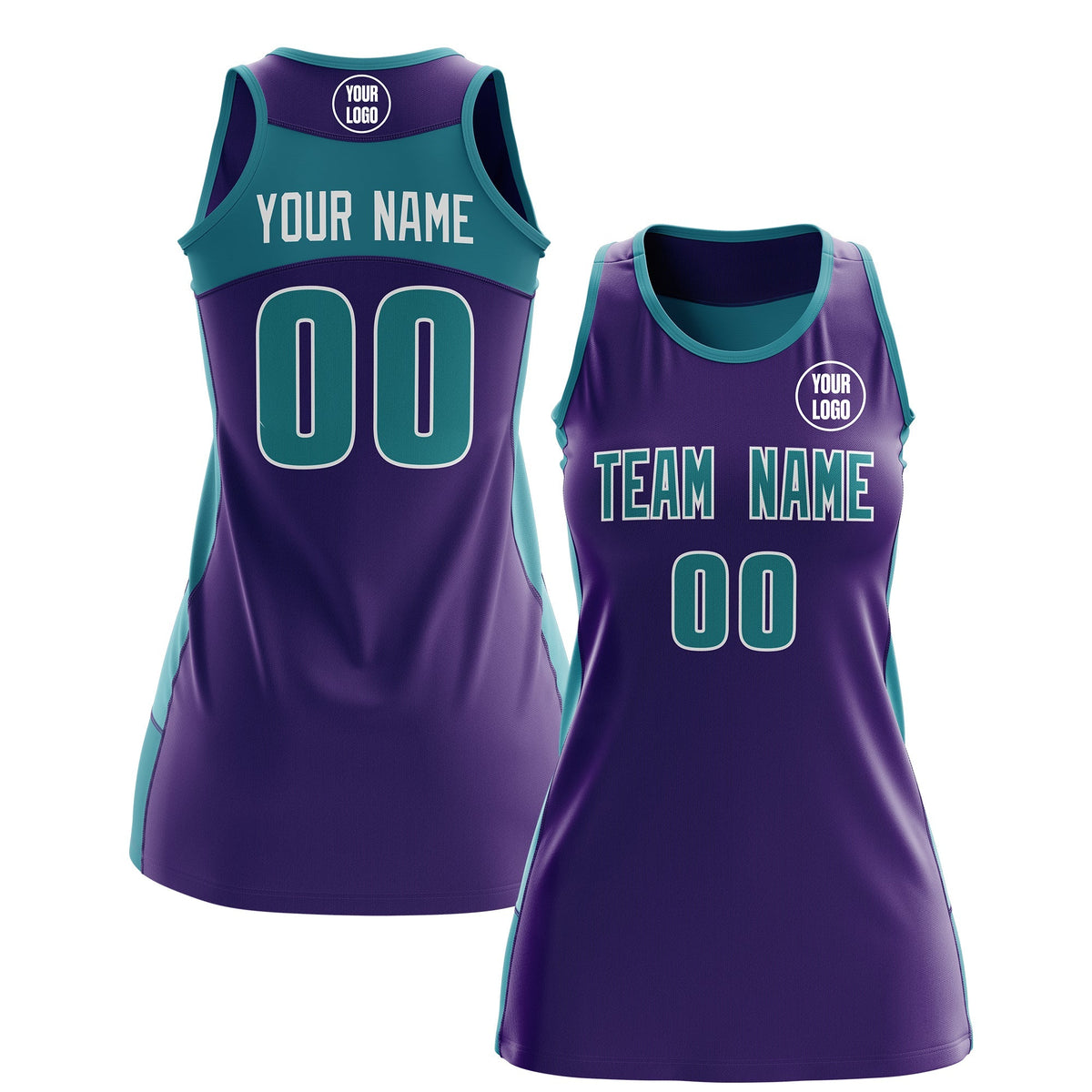 Custom Netball Dress | Purple Teal Classic Style Two-Tone Breathable Performance Sportswear