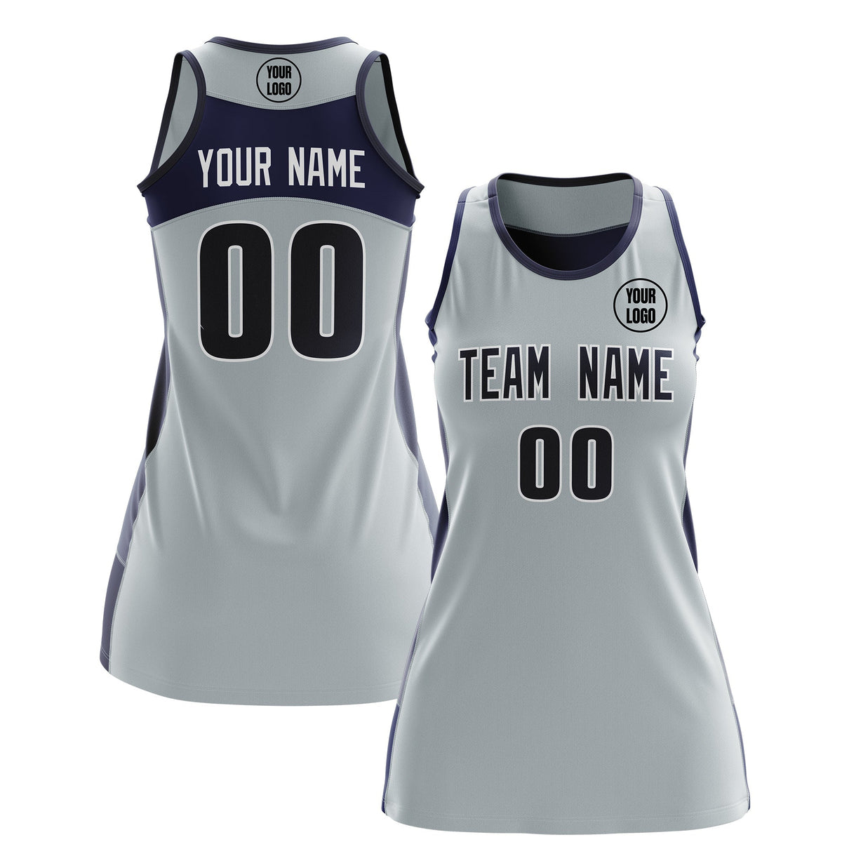 Custom Netball Dress | Silver Navy Classic Style Two-Tone Match Day Uniform