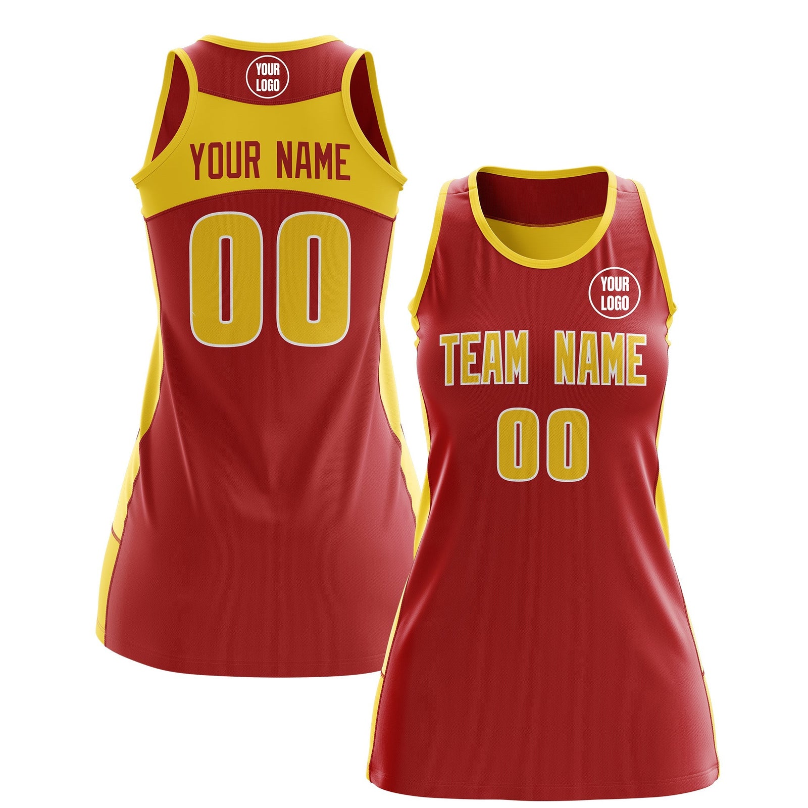 Custom Netball Dress | Red Gold Classic Style Two-Tone Match Day Uniform