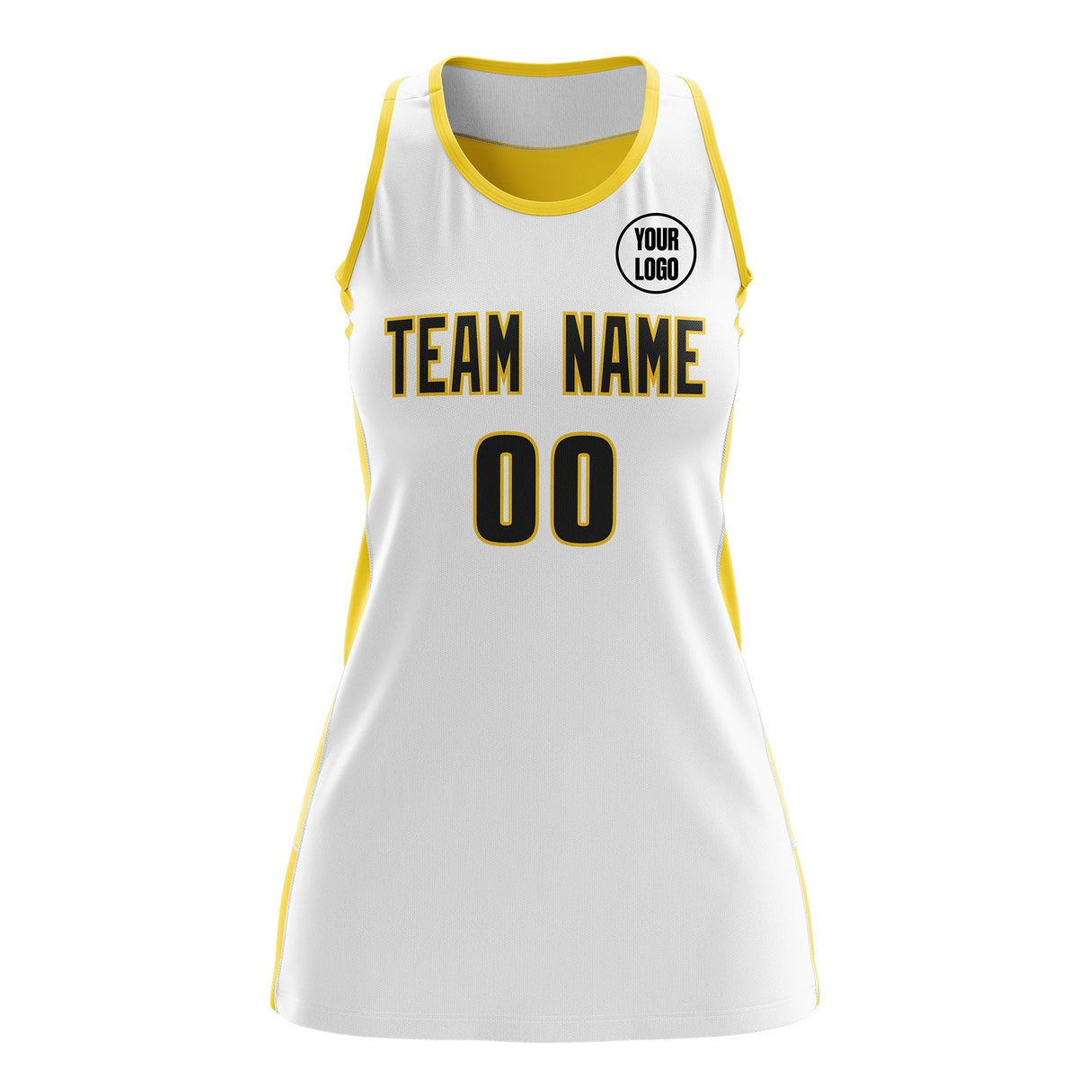 Custom Netball Dress | White Gold Classic Style Two-Tone Breathable Performance Sportswear