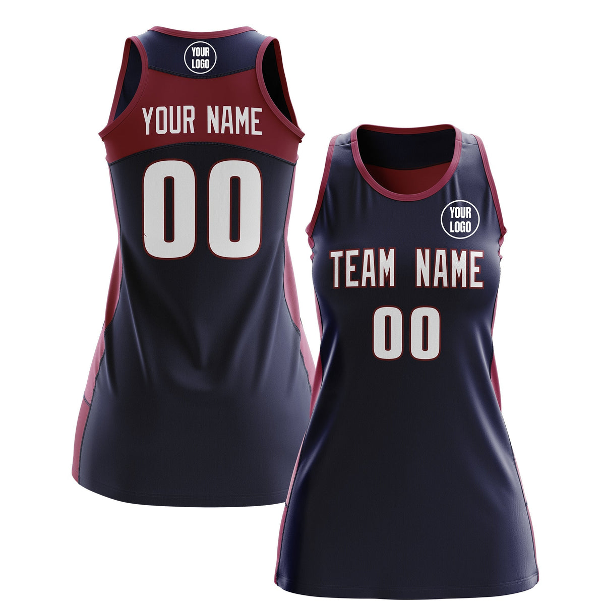 Custom Netball Dress | Navy Crimson Classic Style Two-Tone Professional Team Uniforms