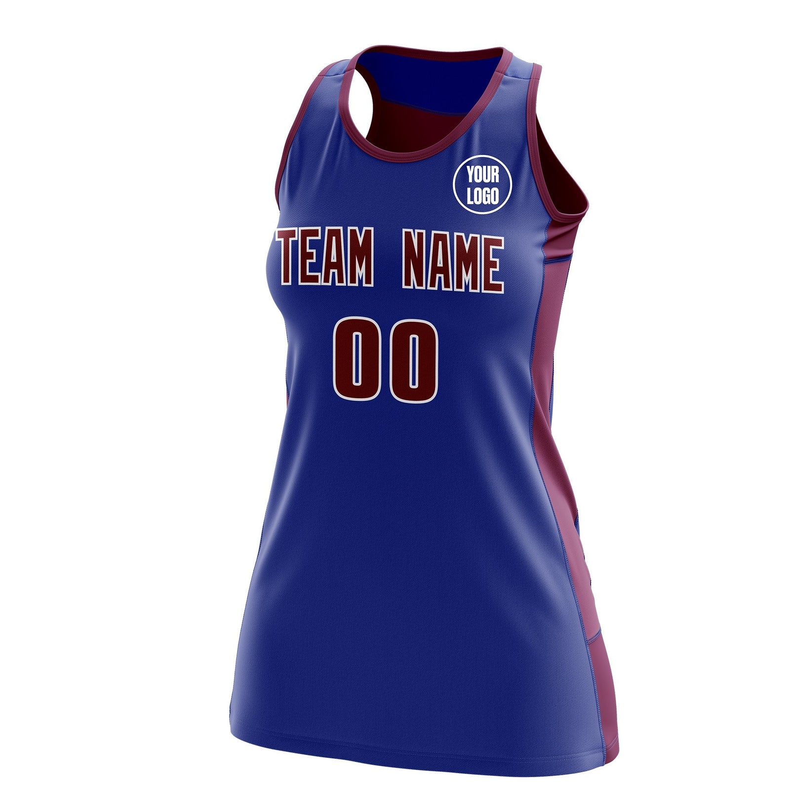 Custom Netball Dress | Royal Blue Crimson Classic Style Two-Tone Match Day Uniform
