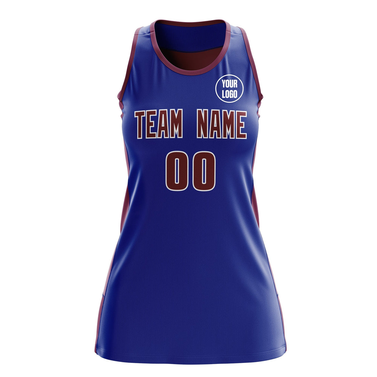 Custom Netball Dress | Royal Blue Crimson Classic Style Two-Tone Match Day Uniform