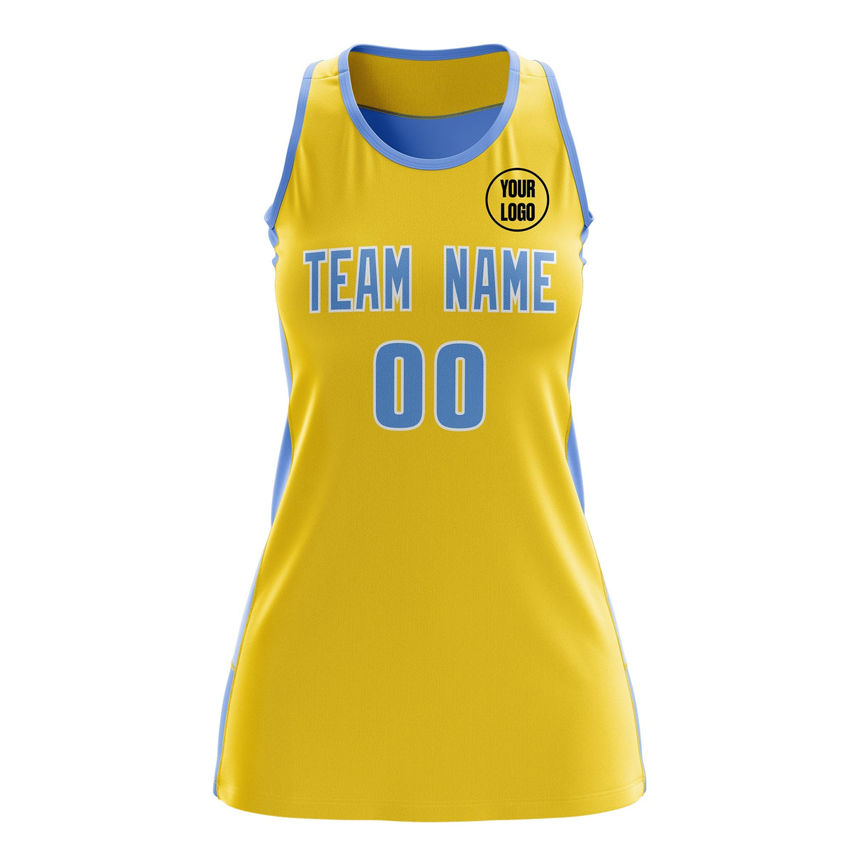 Custom Netball Dress | Gold Powder Blue Classic Style Two-Tone Breathable Performance Sportswear