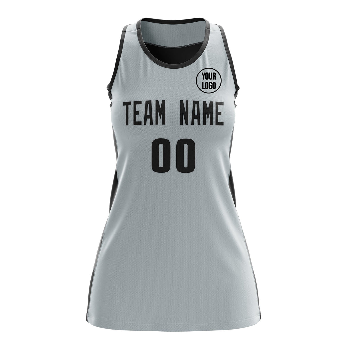 Custom Netball Dress | Silver Black Classic Style Two-Tone Match Day Uniform