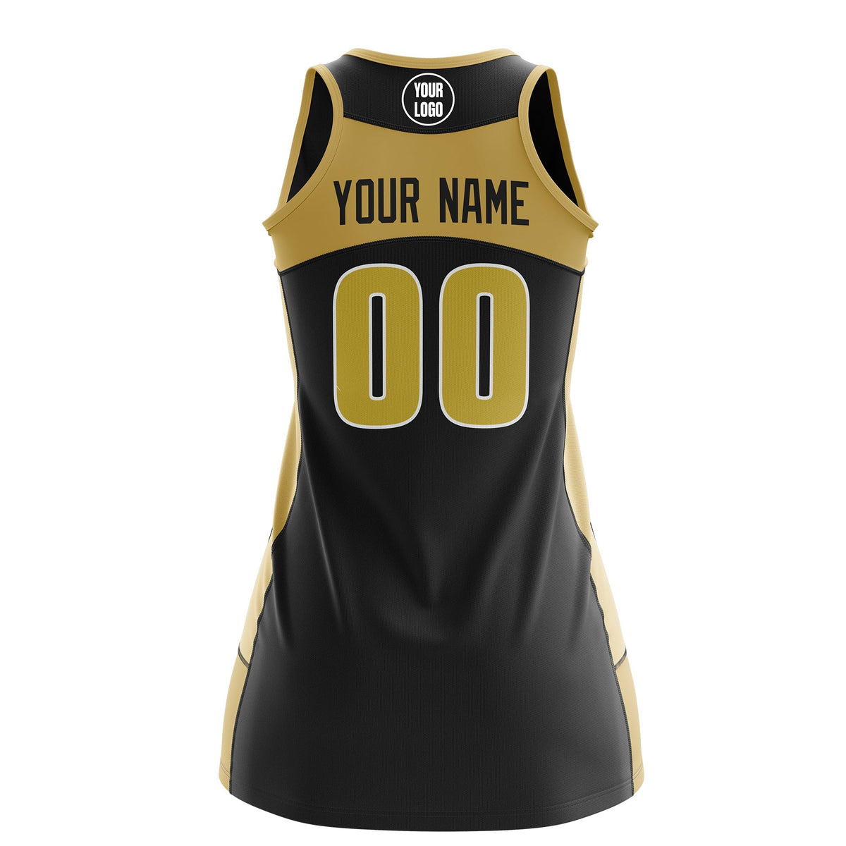 Custom Netball Dress | Black Old Gold Classic Style Two-Tone Professional Team Uniforms