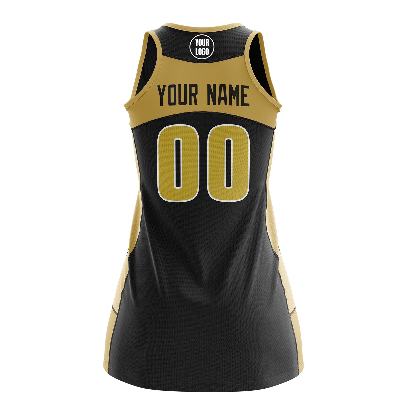 Custom Netball Dress | Black Old Gold Classic Style Two-Tone Professional Team Uniforms