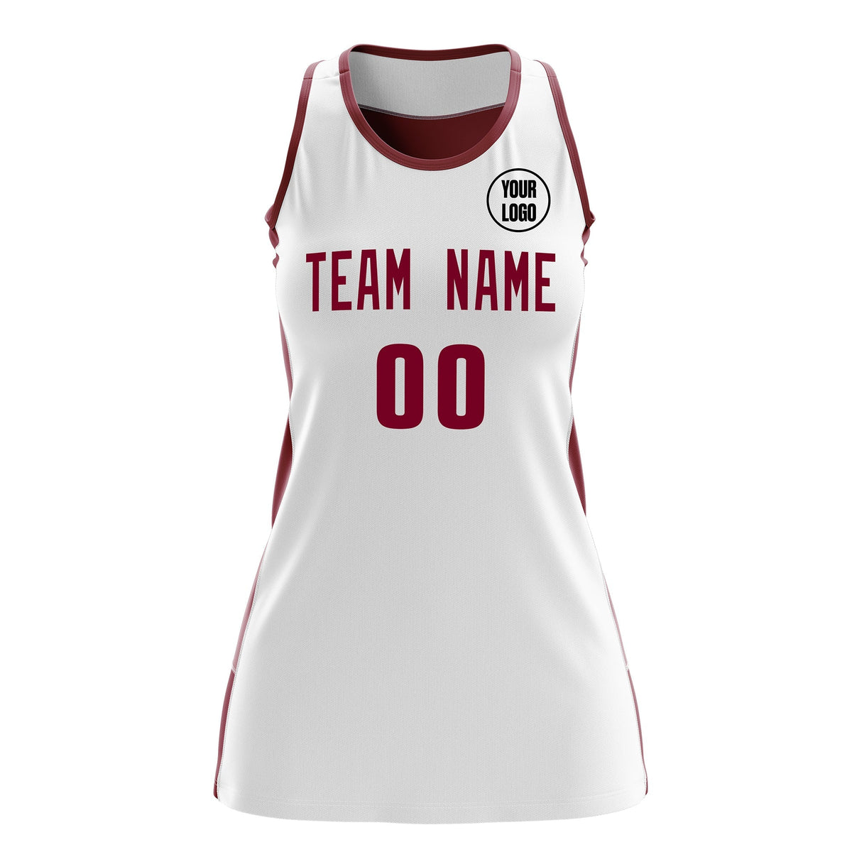 Custom Netball Dress | White Crimson Classic Style Two-Tone Match Day Uniform