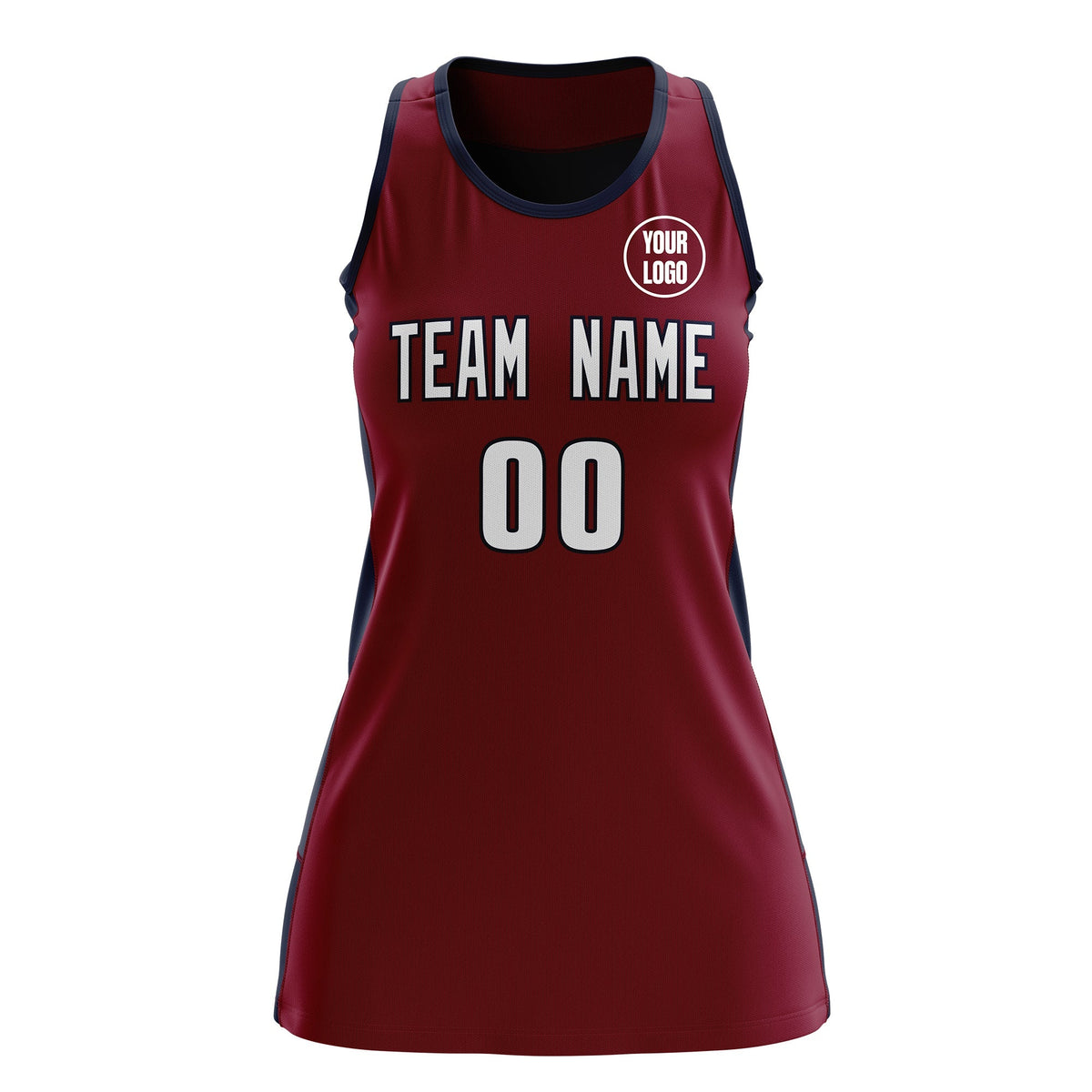 Custom Netball Dress | Crimson Navy Classic Style Two-Tone Breathable Performance Sportswear