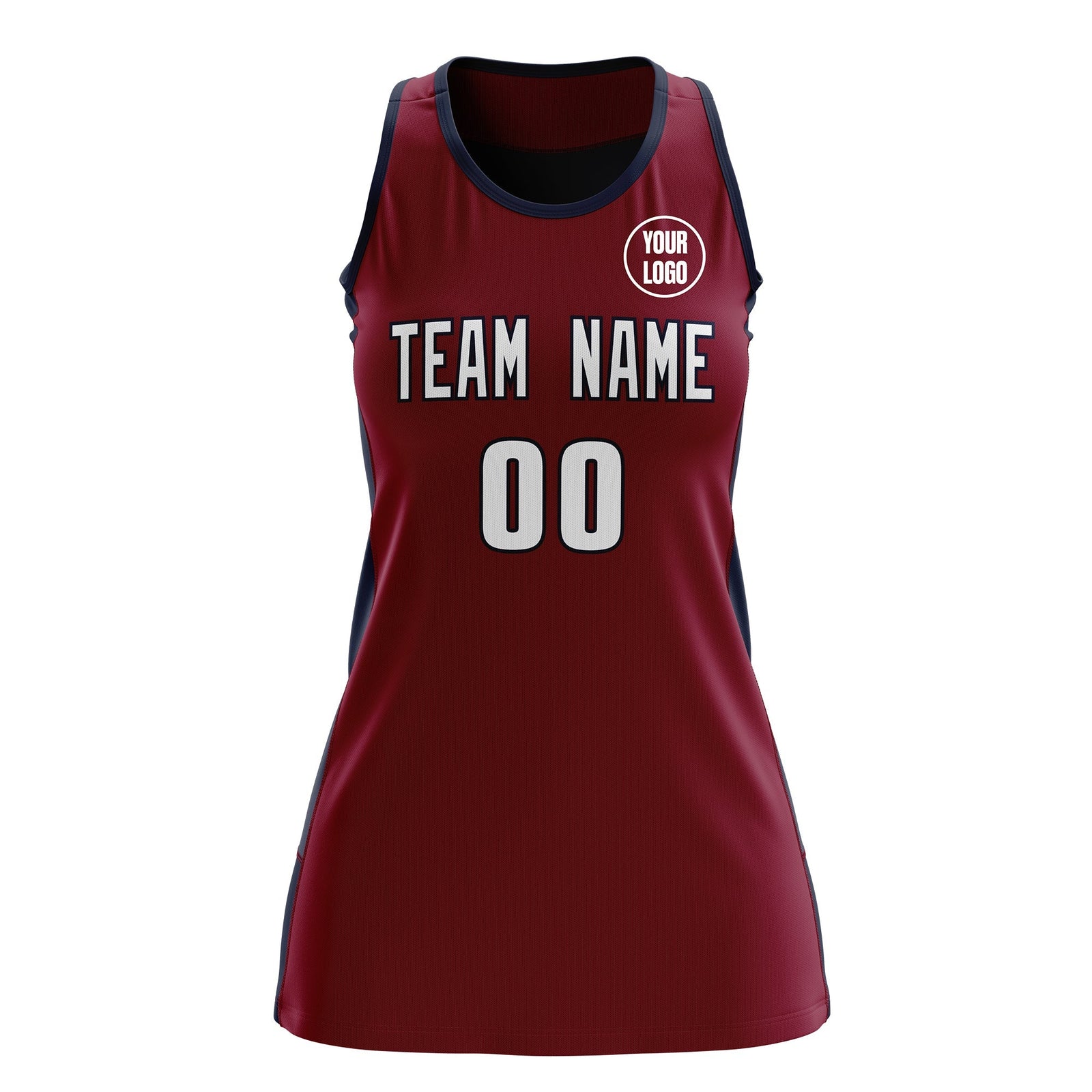 Custom Netball Dress | Crimson Navy Classic Style Two-Tone Breathable Performance Sportswear