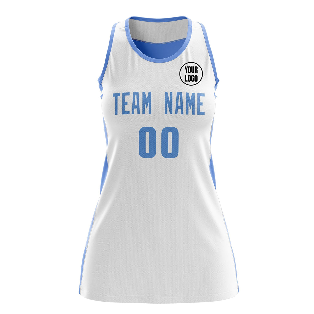 Custom Netball Dress | White Powder Blue Classic Style Two-Tone Match Day Uniform